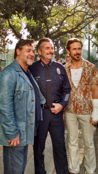 The Nice Guys - 2015  - January 21 - Twitter  @LAPDHQ
Ryan and Russell with Los Angeles Police Department Chief Charlie Beck
